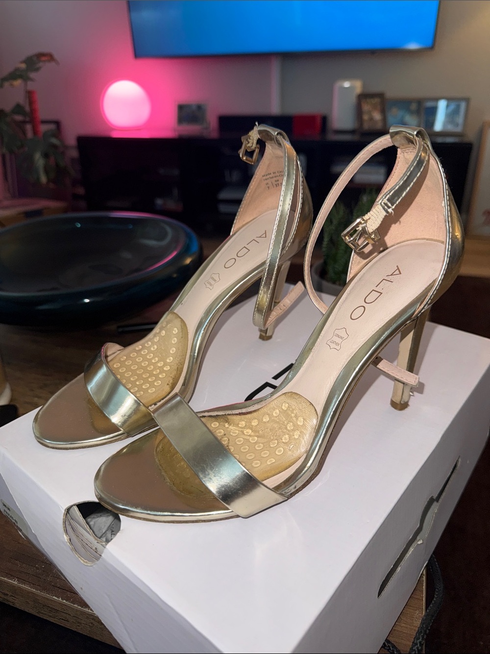 ALDO Gold Metallic Strappy Heeled Sandals